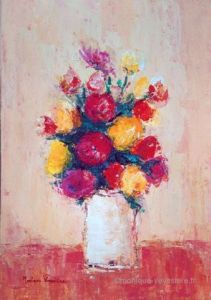Voir le détail de cette oeuvre: Bouquet sur nappe rouge